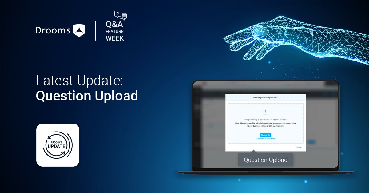 Drooms_Group's tweet photo. 📣 It is now possible to bulk upload questions directly to your Drooms Q&amp;A. Simply compile all your questions in an Excel list and upload them. The questions will automatically be added as a Draft so you can easily add them to your Q&amp;A.

#Drooms #QnAWeek #dataroom #duediligence https://t.co/chVRZDYRp7