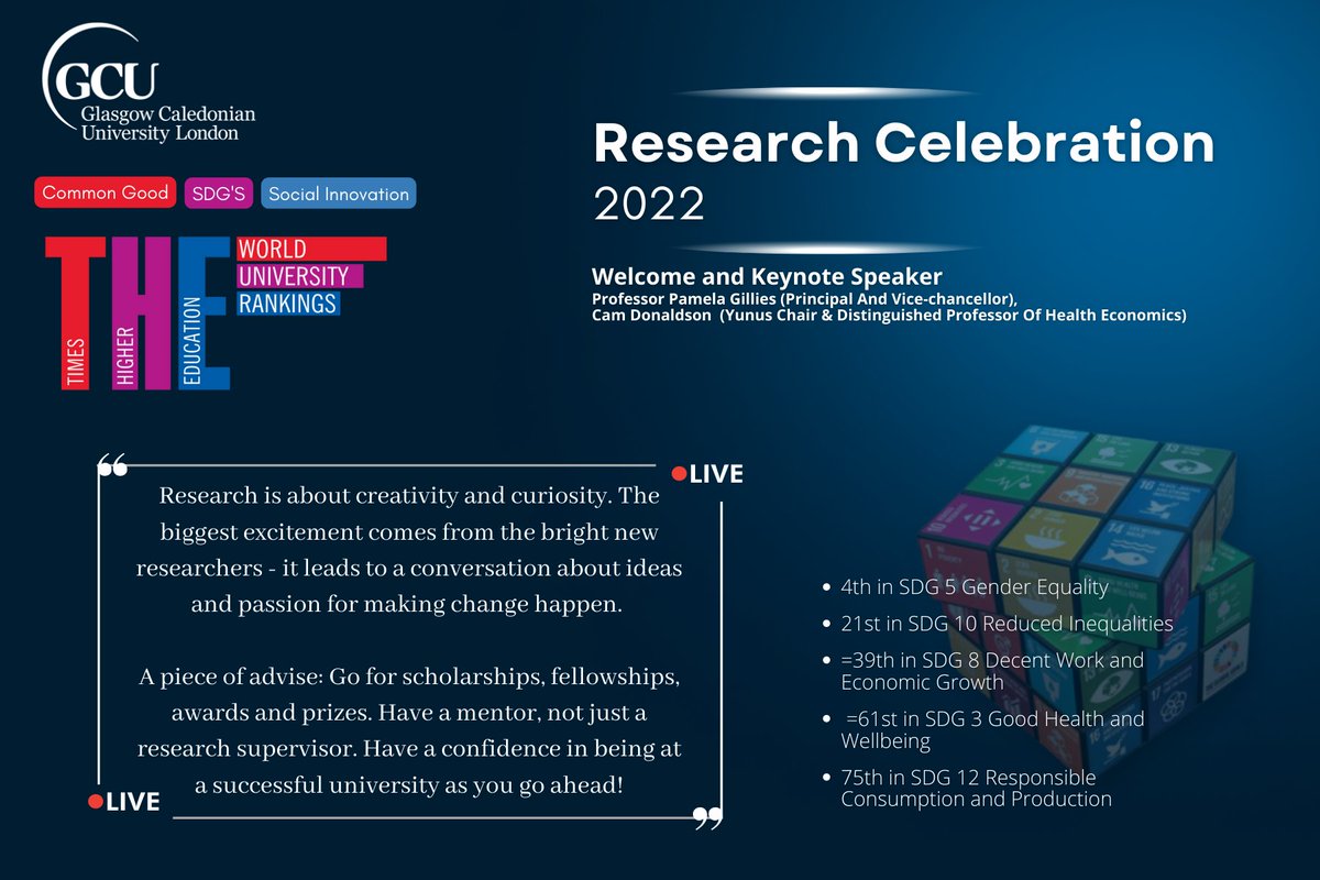 GCULondon's tweet photo. The key message from our Principal and Vice-Chancellor: Professor Pamela Gilles for all those inspired to undertake research, and who aim to continue developing and learning. 

#GCUResearchCelebration #TimesHigherEducation #GCULondon @CaledonianNews https://t.co/vHjWjlHOP7