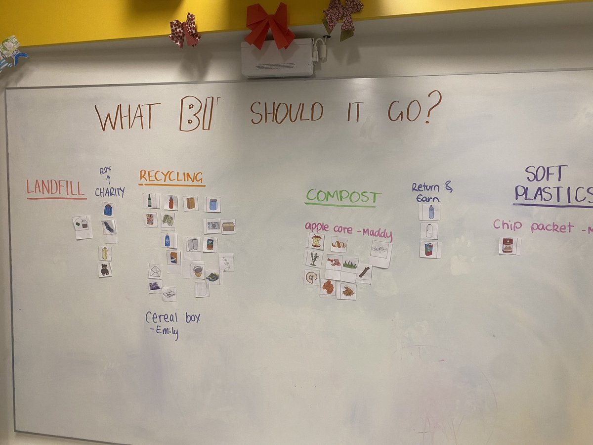 MsTsiav's tweet photo. Teaching kids how to be more sustainable ! Asking students what bin certain waste should go in while using different types of waste to physically do it with them! #acuedu_p https://t.co/K7hBcKjLFE
