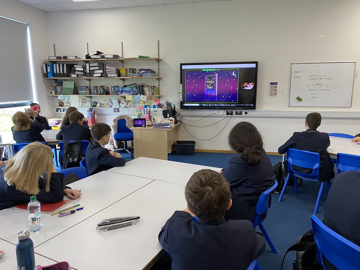 SRAEnglishDept's tweet photo. We are joined this morning by @aishabushby talking to Yr 7s about her wonderful book #APocketfulofStars &amp; all things creative writing! #SRABookweek2022 https://t.co/235gUmWC9Q
