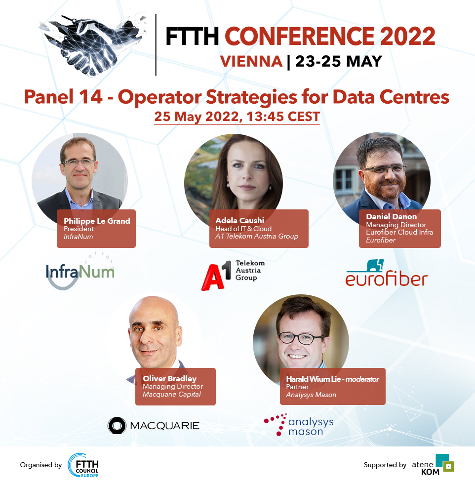 Time flies when you're having fun! On the final day of #FTTH2022, our MD #CloudInfra Daniel Danon  will join the panel  on datacenter operator strategies, 1345 CEST . Don't miss it! ftthconference.eu
