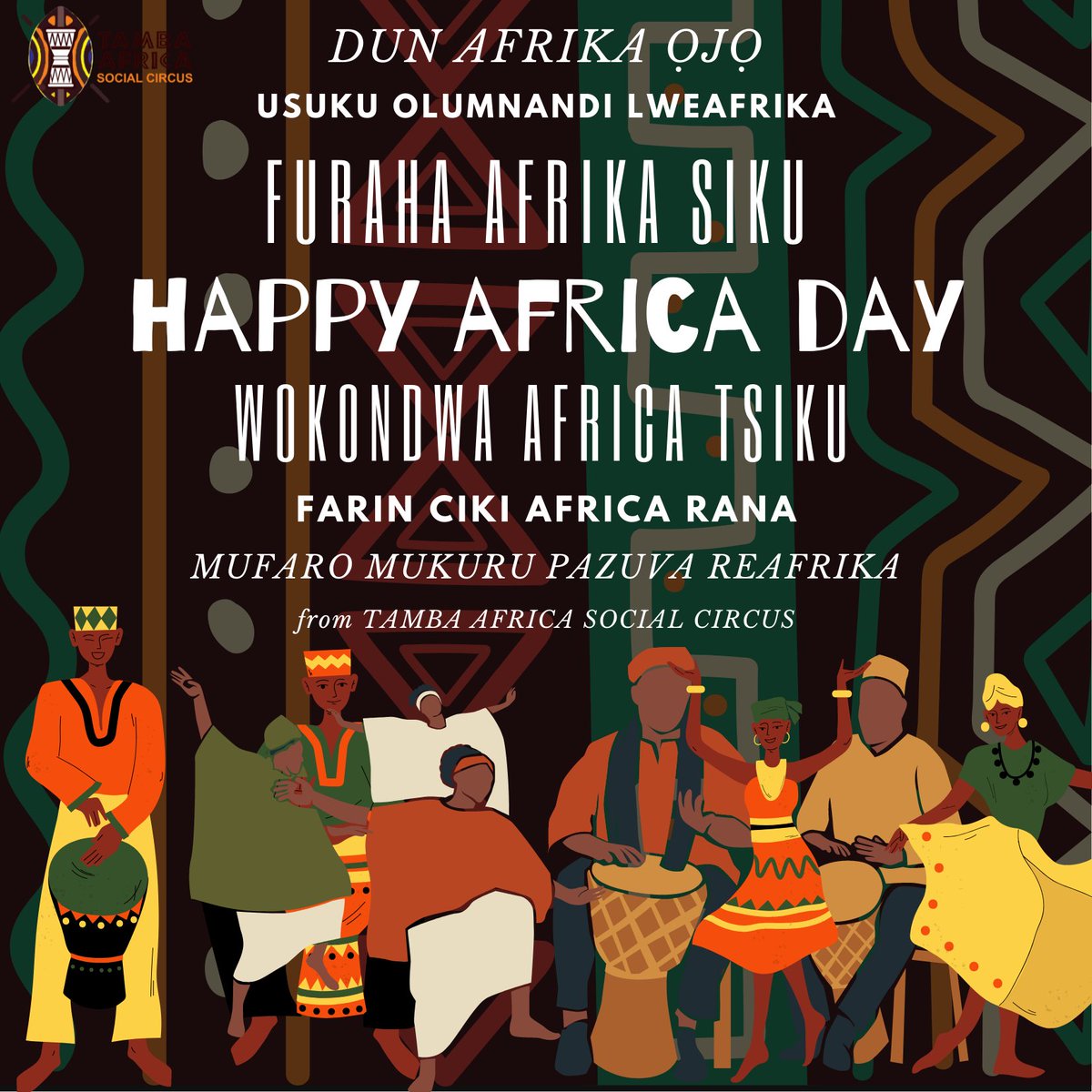 Wishing all our Troupes, Caravan, Partners &amp; Friends of Tamba a very HAPPY #AFRICADAY 2022!!
A special day to share our stories, culture &amp; talents which we celebrated last Saturday at the #TiriAfrikaFestival #UnmaskingArt with <a href="/YPOZimbabwe/">YoungPeople4Others</a> - videos soon on our Facebook page.