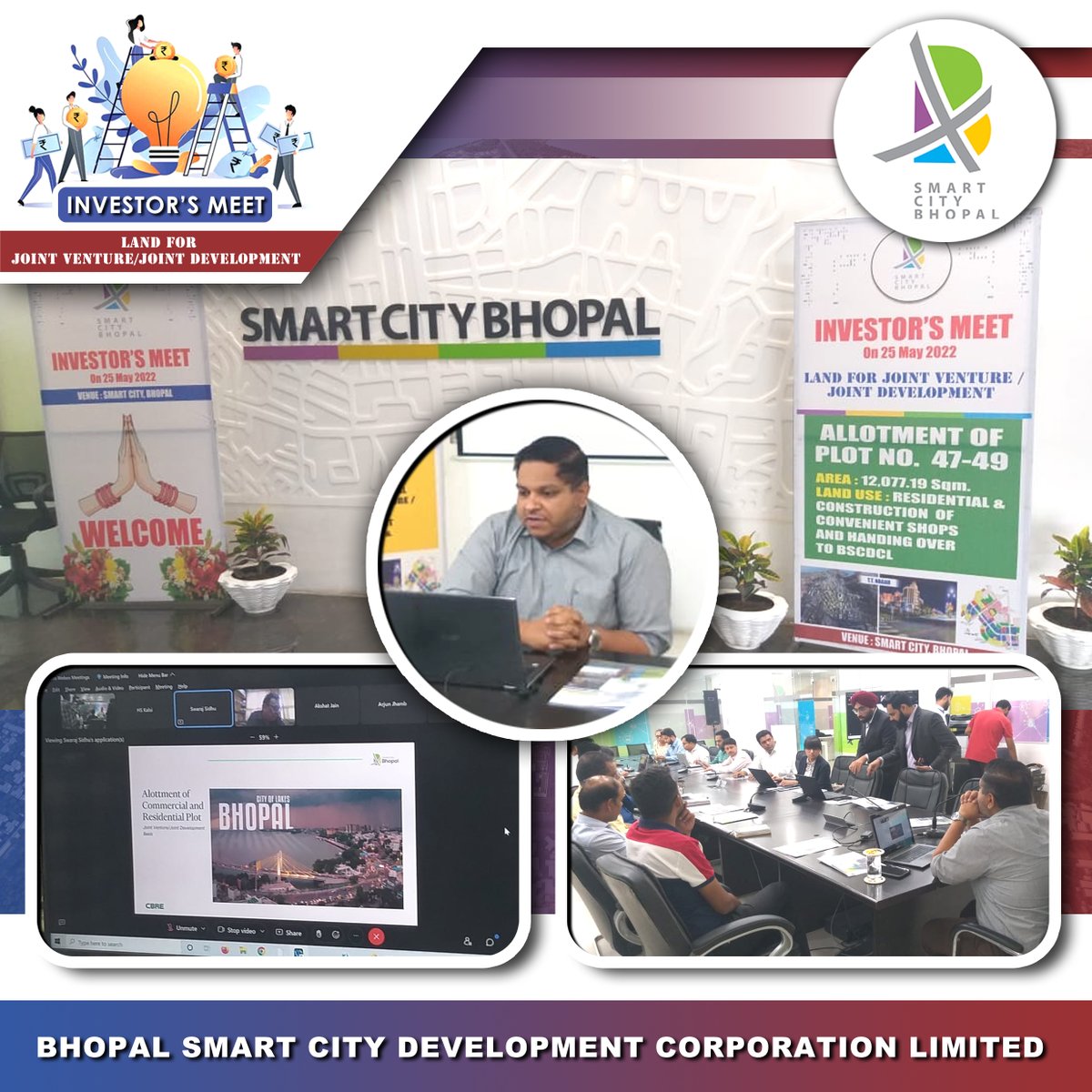bhopal_bscdcl's tweet photo. CEO-BSCDCL- Ankit Asthana (IAS) commenced the #InvestorsMeet for "Land for Joint Venture/Joint Development" initiated by #BhopalSmartCity on 25th May 2022 at Bhopal Smart City Office, Bhopal.
#Land_for_JointVenture_JointDevelopment
#AreaBasedDevelopment
#ABD
#SmartCitiesMission https://t.co/zMjWz9LcCd