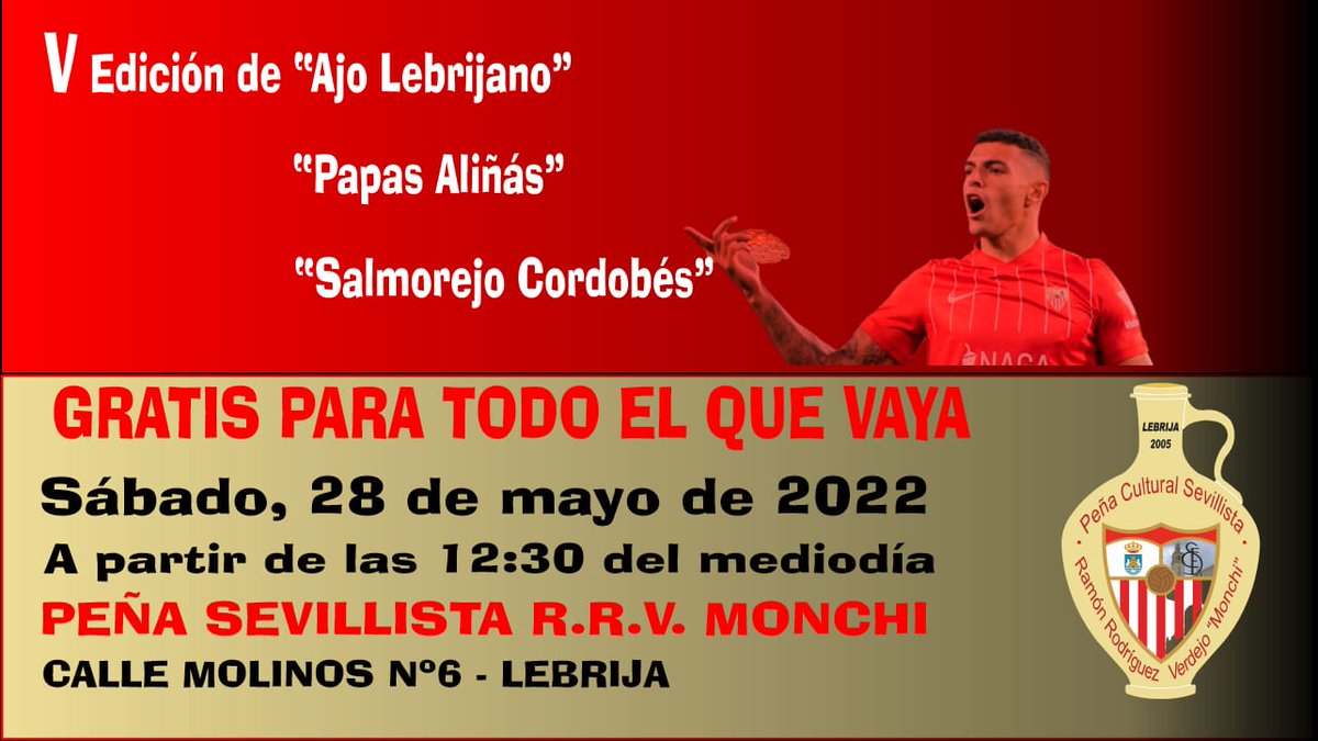 V Edición de : Ajo lebrijano, "papas aliñás" y salmorejo cordobés. Por fin recuperamos este acto que tanto nos gusta. Os esperamos el sábado 28 en nuestra peña.