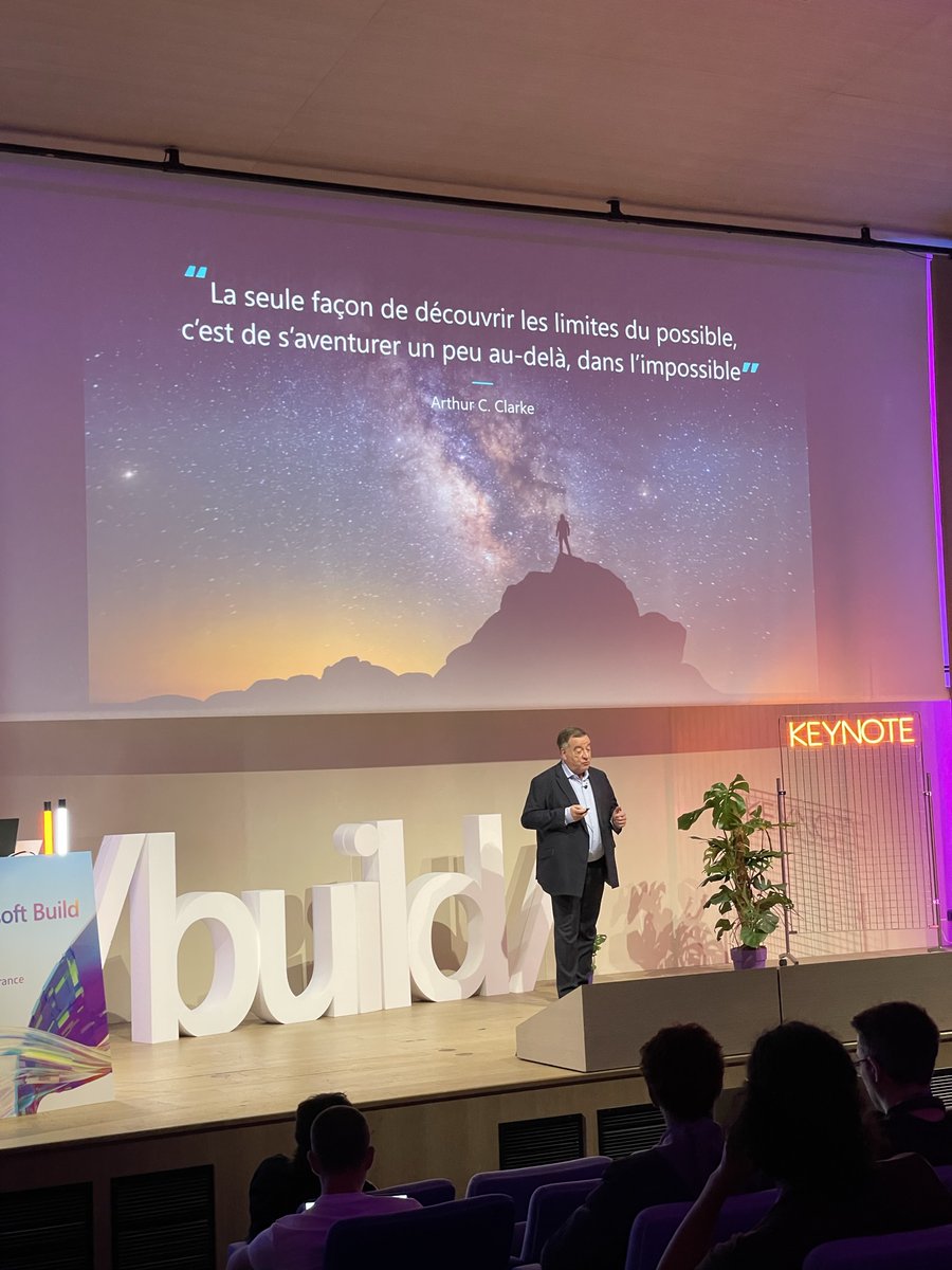 Sébastien Imbert (@sebimbert) on Twitter photo Conclusion de la keynote dédiée à l'IA de Benard <a href="/Ourghanlian/">Bernard Ourghanlian</a> sur Microsoft Build "La seule façon de pouvoir découvrir les limites du possible, c'est de s'aventurer un peu au-delà, dans l'impossible" (Arthur C. Clarke) - A voir ou revoir sur mybuild.microsoft.com/fr-FR/home Conclusion de la keynote dédiée à l'IA de Benard <a href="/Ourghanlian/">Bernard Ourghanlian</a> sur Microsoft Build "La seule façon de pouvoir découvrir les limites du possible, c'est de s'aventurer un peu au-delà, dans l'impossible" (Arthur C. Clarke) - A voir ou revoir sur mybuild.microsoft.com/fr-FR/home