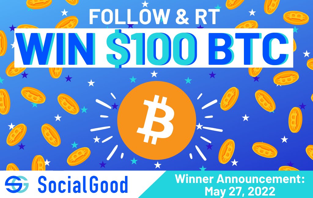 🔥 Win $100 in $BTC 🔥
Follow &amp; RT to win $100 worth of #Bitcoin 💰
Will you be the lucky one this time? 🍀
We'll tag the 20th #Giveaway winner on May 27!
👉Want to earn more free #crypto? Download the SocialGood App!
📲socialgood.inc/?id=mwPN7i