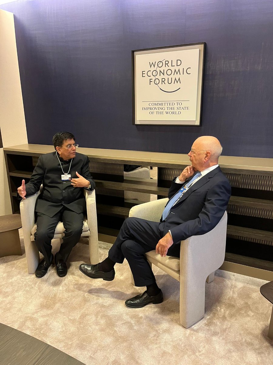 Met @ProfKlausSchwab, Founder & Executive Chairman, @WEF. Conveyed India's continued support to global collaborative efforts for the good of large communities especially the vulnerable. Govt. policies reflect our stakeholder responsibility for a better future for all.