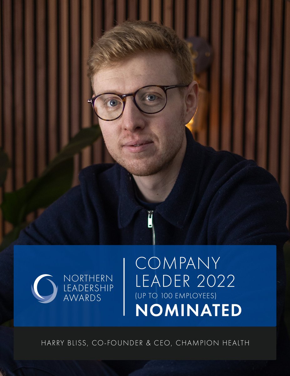 ChampHealthUK's tweet photo. Our CEO and co-founder @HarryBlissCH is nominated for Company Leader 2022 at tonight's Northern Leadership Awards.

Wish him luck!

#companyleader
#Awards https://t.co/qMAgxvap0H