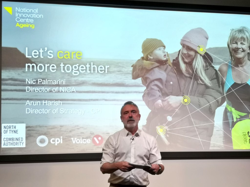 This morning I'm at the <a href="/UKNICAofficial/">UK National Innovation Centre for Ageing (NICA)</a>, @NorthTyneCA and <a href="/ukCPI/">CPI</a> launch of the Internet of Caring Things programme at <a href="/TheCatalystUK/">The Catalyst</a>. <a href="/nipalm/">nicola palmarini</a> is introducing the programme, which is combining innovation, #IoT and care.