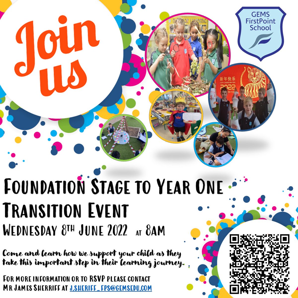 We invite you to attend our FS2 to Year 1 Transition event in school on Wednesday 8th June at 8am. 
Come along and find out how we will help your child to make the next step in their learning journey.
To RSVP please complete the link below
forms.office.com/r/Huquuuunw4
#GEMSFirstPoint