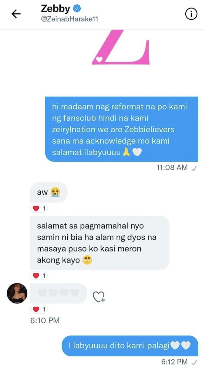 masterchiiiee's tweet photo. we're 101% legit as a solid fansclub of  @ZeinabHarake11 as an admin and also one of the founder mahirap kelangan ng consistency all for zebby andito kami behind her back naniniwala at nagmamahal sa kanya yung gantong reply at acknowledgement is a big deal for us🙏 we labyu Zeb🤍 https://t.co/S9INIpEpaY