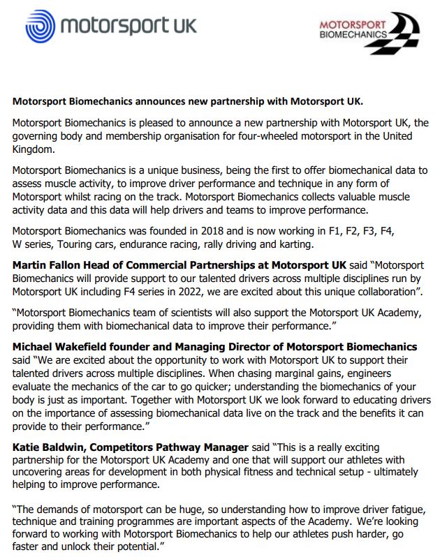 Motorsport Biomechanics (@msbiomechanics) on Twitter photo Motorsport Biomechanics announces new partnership with Motorsport UK. <a href="/MtrsportAcademy/">Motorsport UK Academy</a> <a href="/ourmotorsportuk/">Motorsport UK</a> #motorsportbiomechanics #biomechanics π°π° Motorsport Biomechanics announces new partnership with Motorsport UK. <a href="/MtrsportAcademy/">Motorsport UK Academy</a> <a href="/ourmotorsportuk/">Motorsport UK</a> #motorsportbiomechanics #biomechanics π°π°