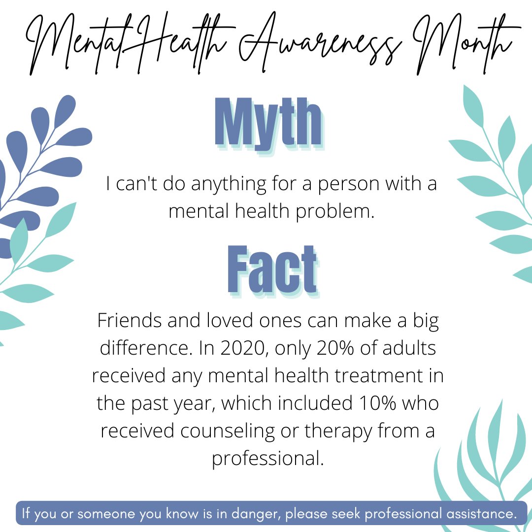 Friends &amp; family can be important influences to help someone get the treatment &amp; services they need by:
💙Helping them access services
💙Treating them with respect, just as you would anyone
💙Refusing to define them by their diagnosis or using labels such as "crazy"and more!
