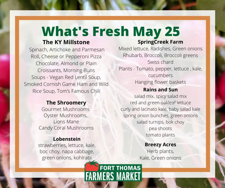 Check out the fresh produce, meats, eggs & other items available at the Market tomorrow! See y’all at the Mess Hall!
.
.
.
#KentuckyStrong #KyProudBuyLocal  #shoplocal #shopsmall #localfood #localfoodie #farmersmarketfresh #freshfood #farmtotable #KYPROUD #FTFM #supportthefort