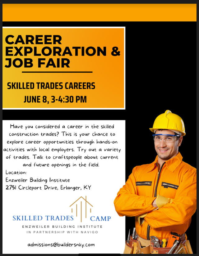 Interested in skilled trade careers? Check out the career exploration and job fair at Enzweiler Building Institute on June 8!