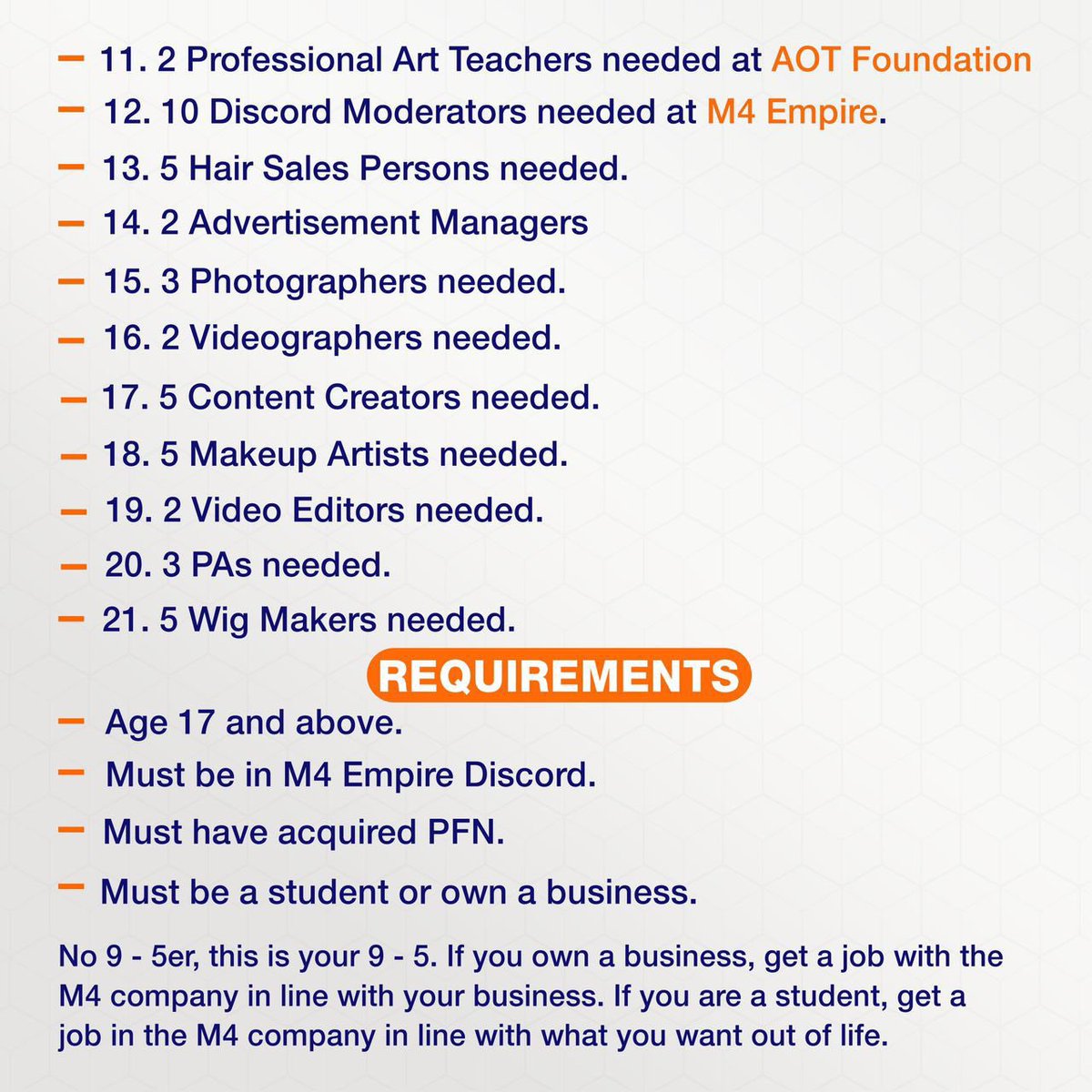 mrtomiwa007's tweet photo. This is for everyone on the tl, go through the pictures for details you need to get a job with @M4Empire and earn nothing less than N1million! Donโt snooze on this, e get why
Link to the discord : https://t.co/wojKnVKLVs
#M4Empire #M4NFTCommunity
THREAD ! https://t.co/aDU03Ut0yE