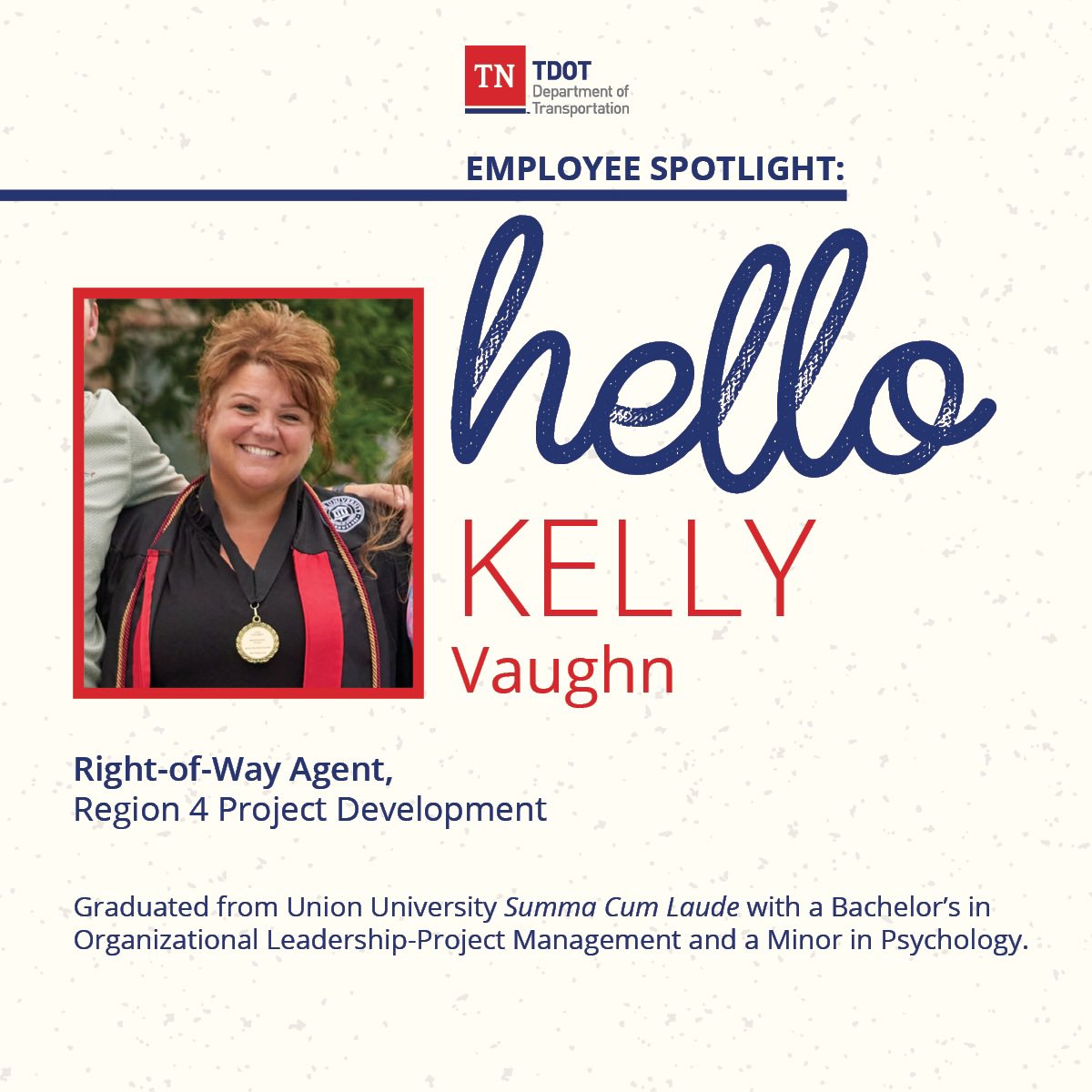 NicLawrenceTDOT's tweet photo. Congratulations to Kelly!!
We are so proud to have you on #TeamTDOT and #TeamTN #WorkingWomen #WomeninTransportation #WednesdayMotivation https://t.co/bHETGkBt06