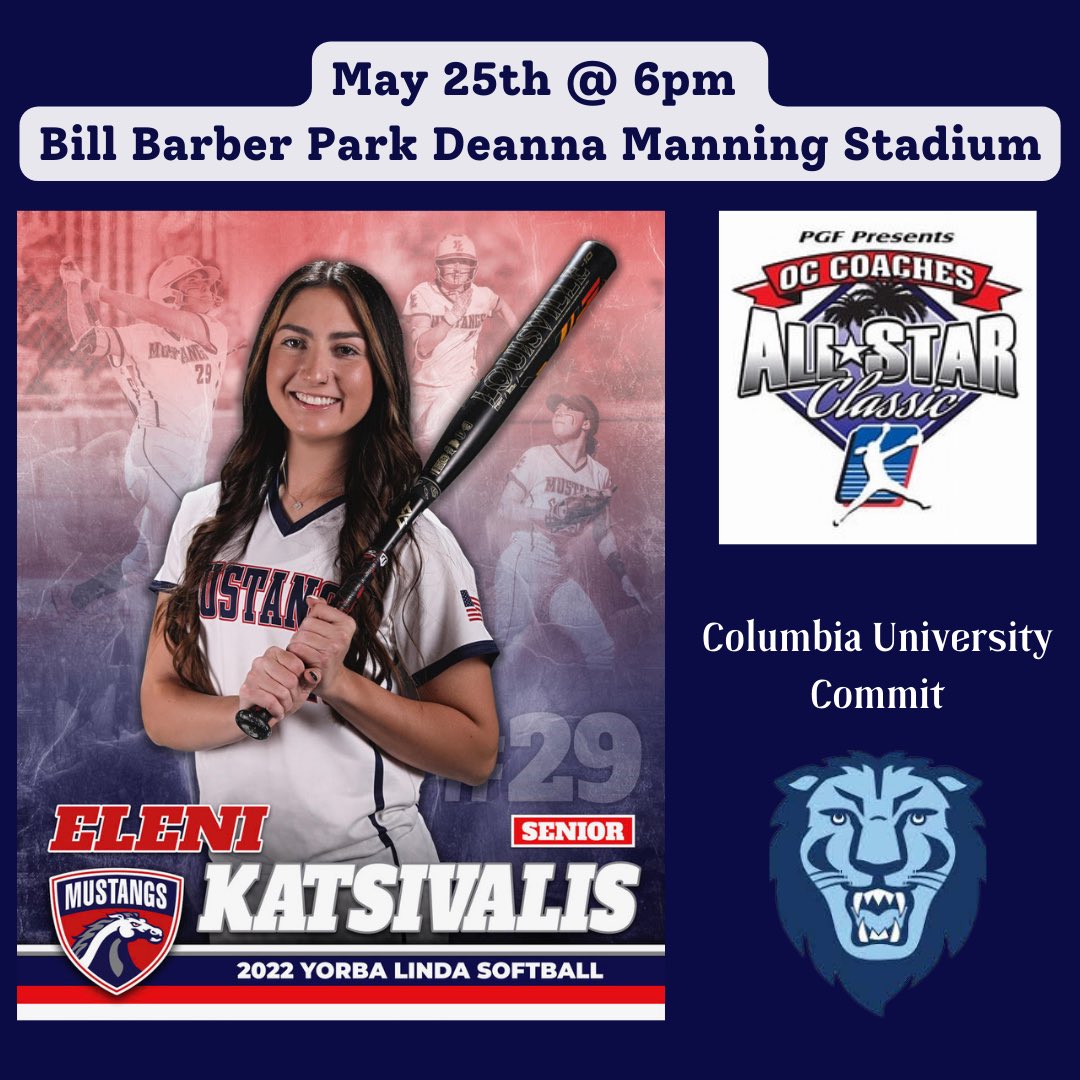 EKats29's tweet photo. So excited to be selected to play in the OC Coaches Senior All-Star Classic tonight!! 🤩 @PGFnetwork @ocvarsity @ocvarsityguy @YLHS_Softball @YLHSathletics @CULionsSoftball @JenTeague24 @CoachSmith2121 @CoachKrysiak @Los_Stuff https://t.co/exFwFhVum4