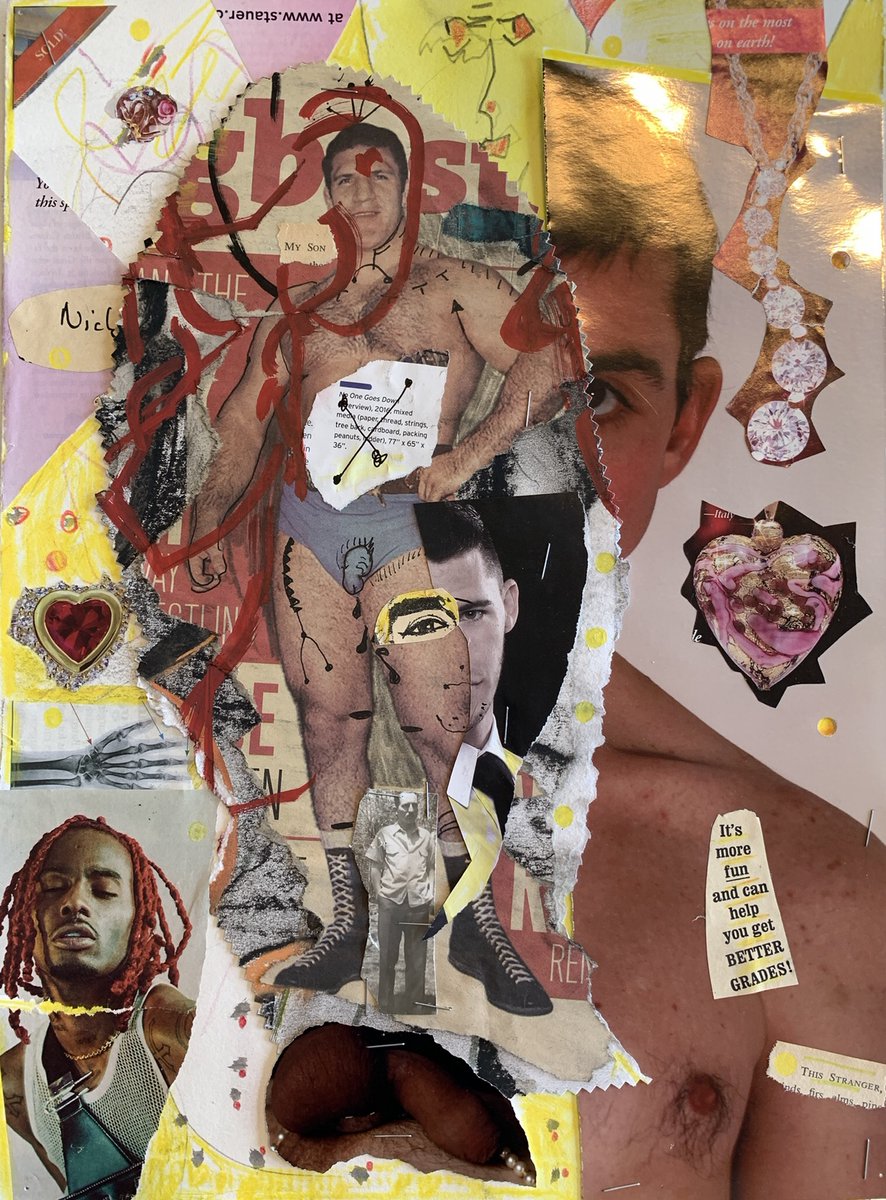RobertSiegelman's tweet photo. It's more fun and can help you get BETTER GRADES! #drawing #collage #mixedmedia #athlete #jewelry #portrait #thisstranger #myson #lookcloser https://t.co/4SYo7HyTUC