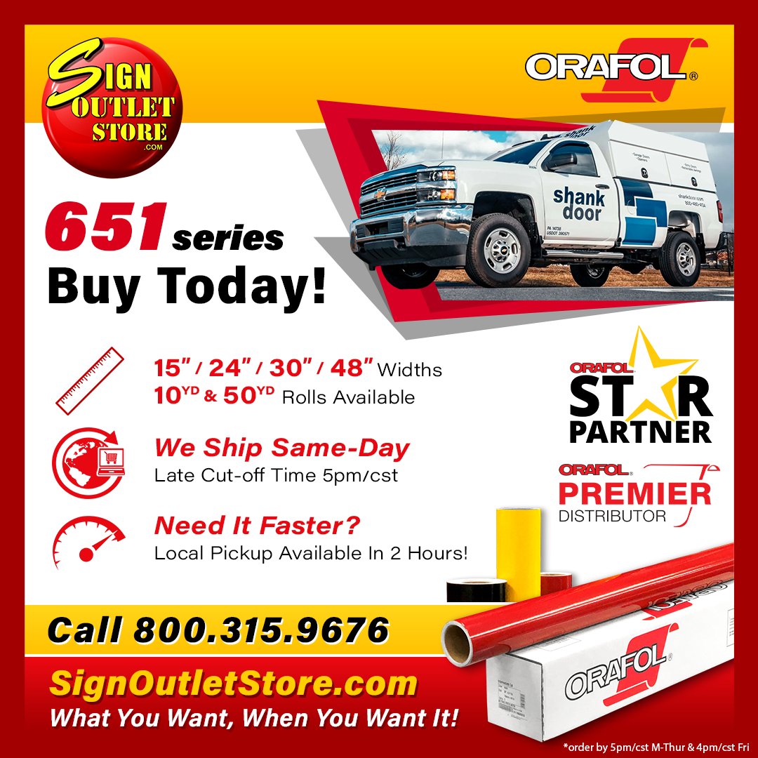 What you want, when you want it!
⭐ Local pickup available in 2 hours
⭐ Same-day shipping
⭐ Late cut-off time

signoutletstore.com/orafol-651-int…