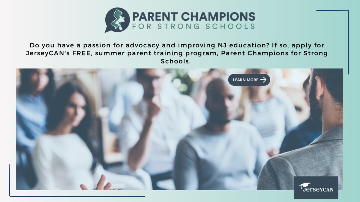 JerseyCAN's tweet photo. Do you have a strong passion for advocacy and improving NJ education? Apply for JerseyCAN's FREE, summer parent empowerment training program, Parent Champions for Strong Schools. Learn more > https://t.co/iyFCbSWV8n #JerseyCAN #ParentChampions #NJKidsCantWait https://t.co/1nyGoQwx7V