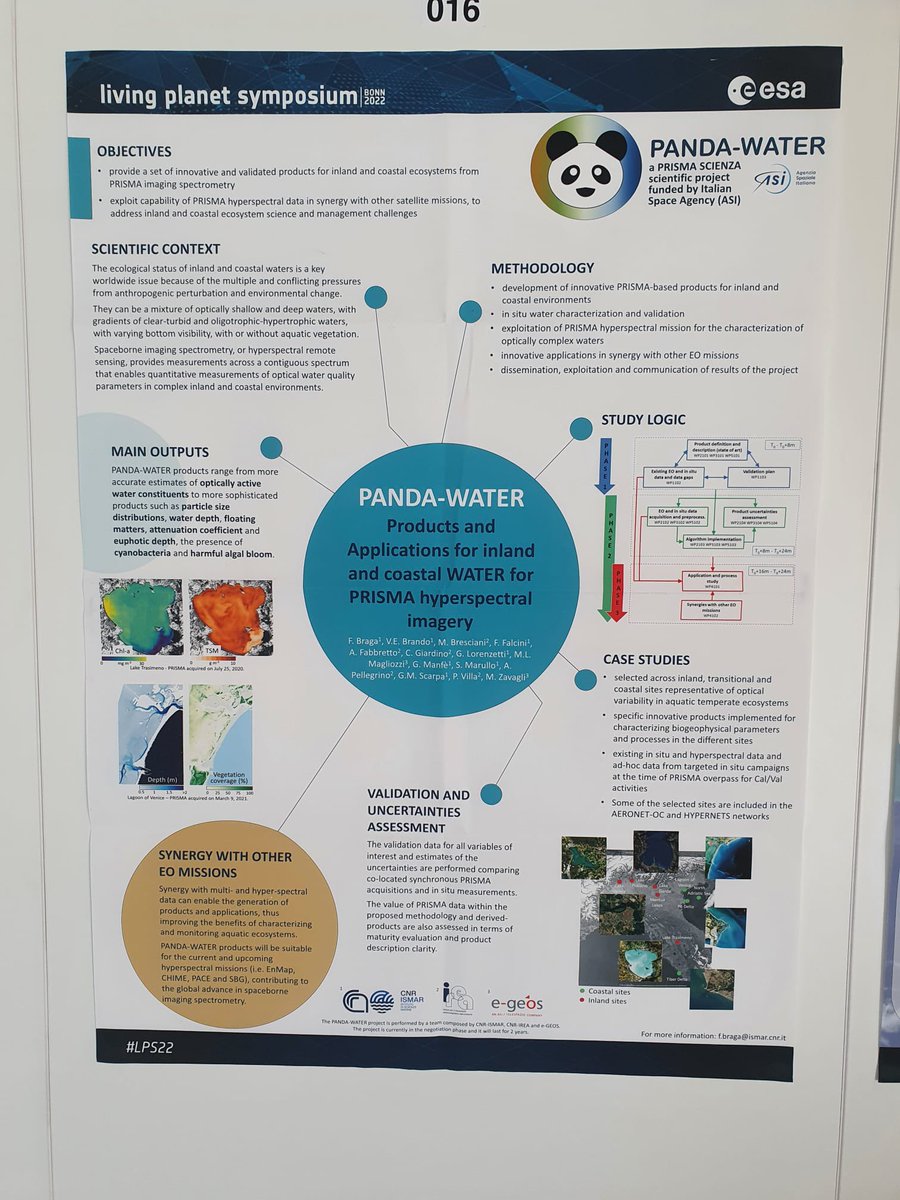 Interested in Aquatic applications from spaceborne hyperspectral imagery? Come and see the <a href="/PandA__WATER/">PRISMA PandA WATER</a> poster board 016 #LPS22