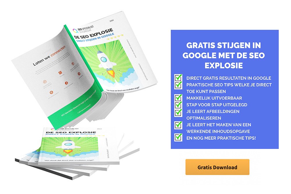 >> WIE WIL DIT GRATIS E-BOOK HEBBEN? << 

* Geef een reactie onder dit bericht en ik stuur je een privé bericht met een link! *

✅  Dit E-book staat vol met tips die je direct doen helpen stijgen in de gratis resultaten van Google.