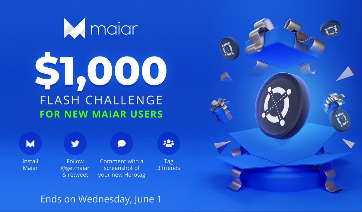 Start your Web3 journey with Maiar &amp; grab your share of the $1000 USD prize pool!

1️⃣ Install Maiar: getmaiar.com/app
2️⃣ Follow &amp; RT
3️⃣ Comment with a screenshot of your newly created Herotag
4️⃣ Tag 3 friends

20 NEW Maiar users will get $50 USD in $EGLD each. Ends June 1.