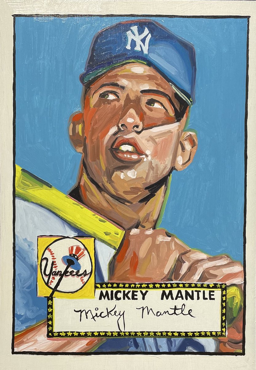 hillbones's tweet image. My oil painting of Mickey Mantle - 1952 Topps