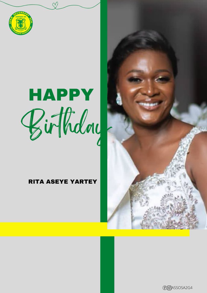 assosa2g4's tweet photo. A Glorious Happy Birthday To You Rita Korkor Aseye Yartey.
May The Good Lord Continue To 'Enlargen' Your COAST!!!!!!

#ObraPa
💛💚💛💚 

#assosa
#assosa2g4
#assosabirthday
#assosa2g4totheworld https://t.co/5WiMhTsloW
