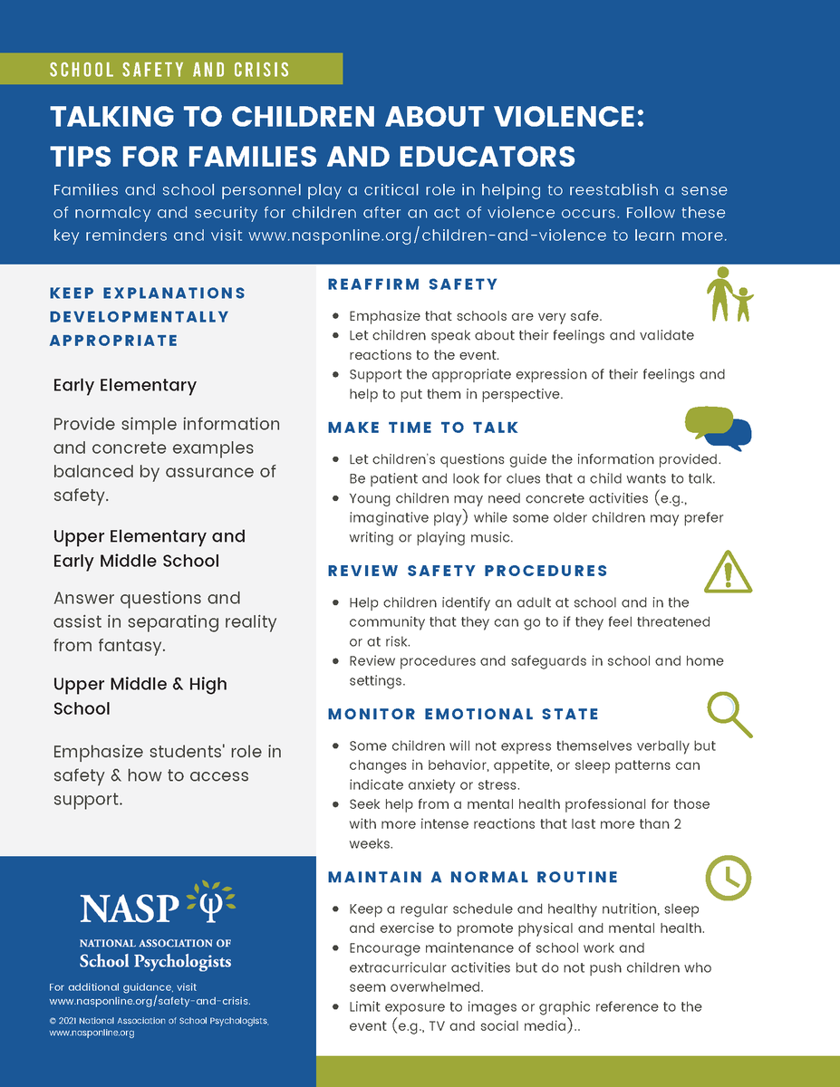 simsaveslives (@drauerbach) on Twitter photo Useful tips about tow to talk children about violence for families/educators/healthcare provider
<a href="/nasponline/">National Association of School Psychologists</a>
nasponline.org/resources-and-… Useful tips about tow to talk children about violence for families/educators/healthcare provider
<a href="/nasponline/">National Association of School Psychologists</a>
nasponline.org/resources-and-…