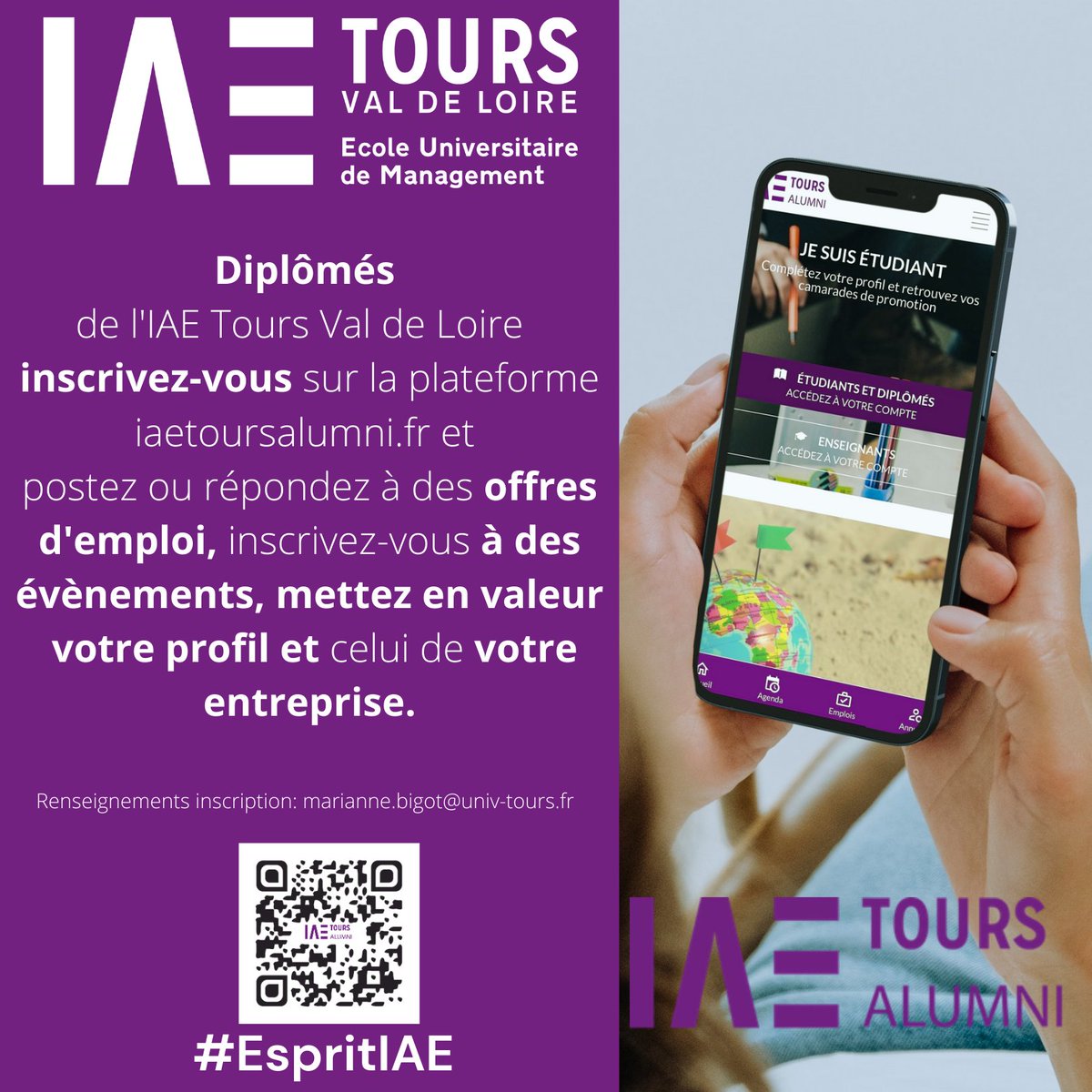 IAE Tours Alumni est la plateforme pour tous les étudiants qui ont été formés à <a href="/IaeTours/">IAE Tours Val de Loire</a>.
Votre premier réseau professionnel commence ici !
Retrouvez toutes les offres d'emploi postées par les entreprises partenaires et tous nos événements !
#univtours #espritIAE #cfauniv