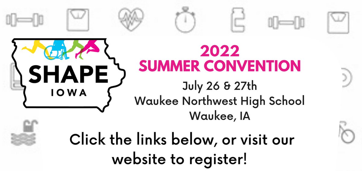 SHAPE Iowa Summer Convention is back! Click the links below to register to attend or join us as vendor! 
General Registration: fs19.formsite.com/IAHPERDwebsite…
Vendor: fs19.formsite.com/IAHPERDwebsite…