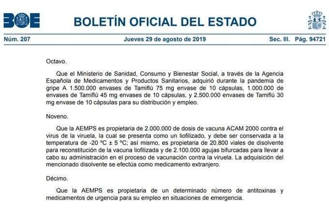 🤔 ¿Podrían explicar a la ciudadanía por qué adquirieron 2 millones de dosis de la vacuna contra la VIRUELA en 2019, para una enfermedad erradicada oficialmente desde 1980⁉️
#ViruelaDelMono #viruelademono #Vacunas #BOE