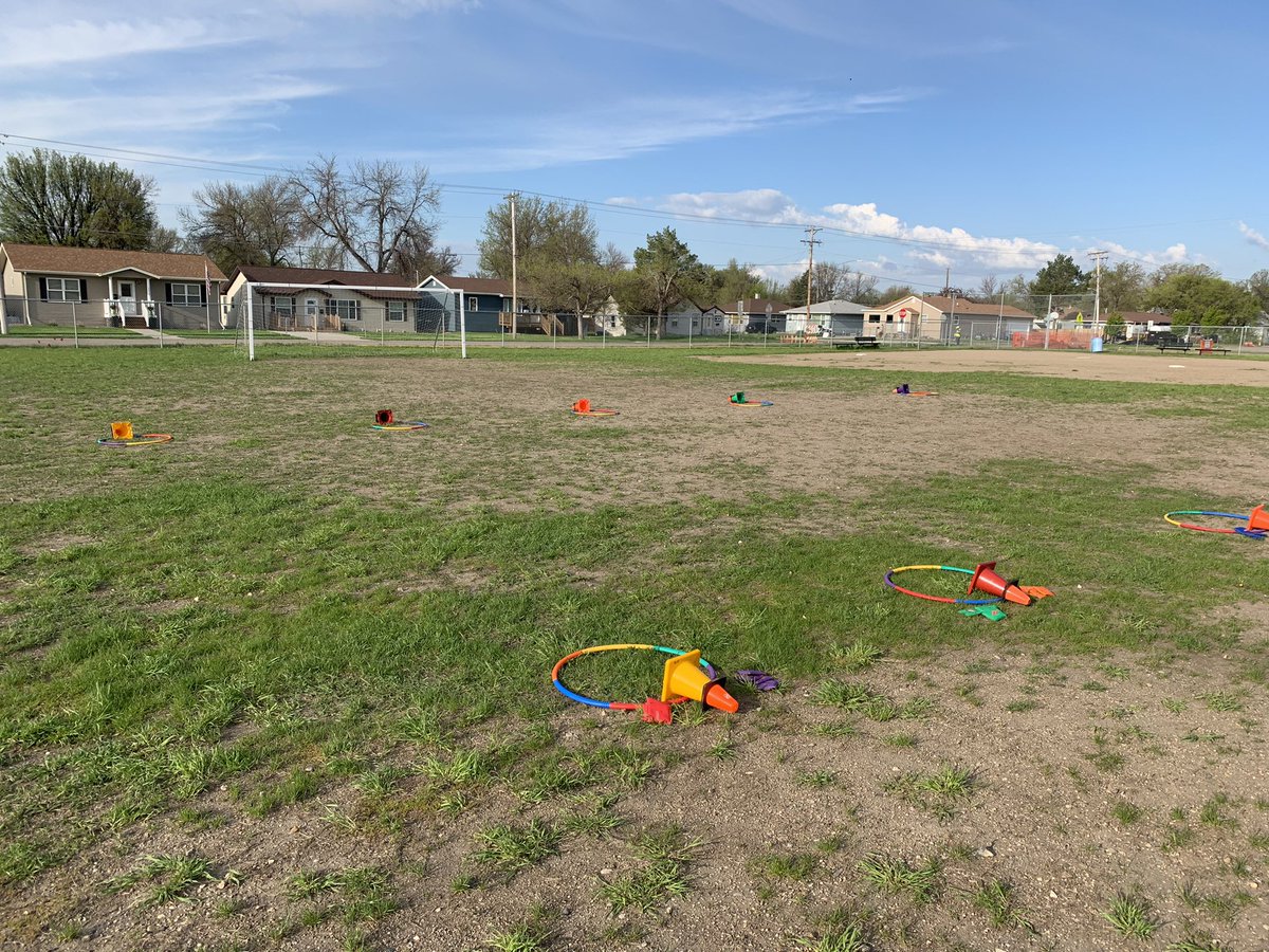 PeLongfellow's tweet photo. Ready for Field day! Color run, Water run relay, cone hole, frisbee to the targets, spike ball, snack, playground and 2 rounds of pin knockdown. The kiddos are so excited! #PhysEd https://t.co/z6T1Vol6fS