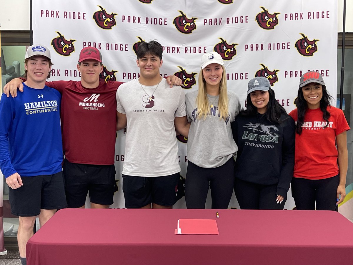 PRoud day in Owlville as these 6 student athletes will continue their playing careers in college.                       Bratcher - Hamilton - FB Manning - Muhlenberg - FB Baskapan - Springfield-FB Rutowski - Scranton -VB Richiez - Loyola - Tennis Guerrero - Sacred Heart - Track