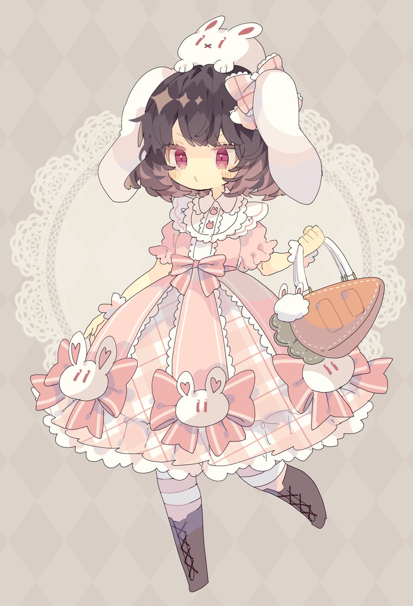 inaba tewi 1girl pink dress dress rabbit ears animal ears solo doily  illustration images