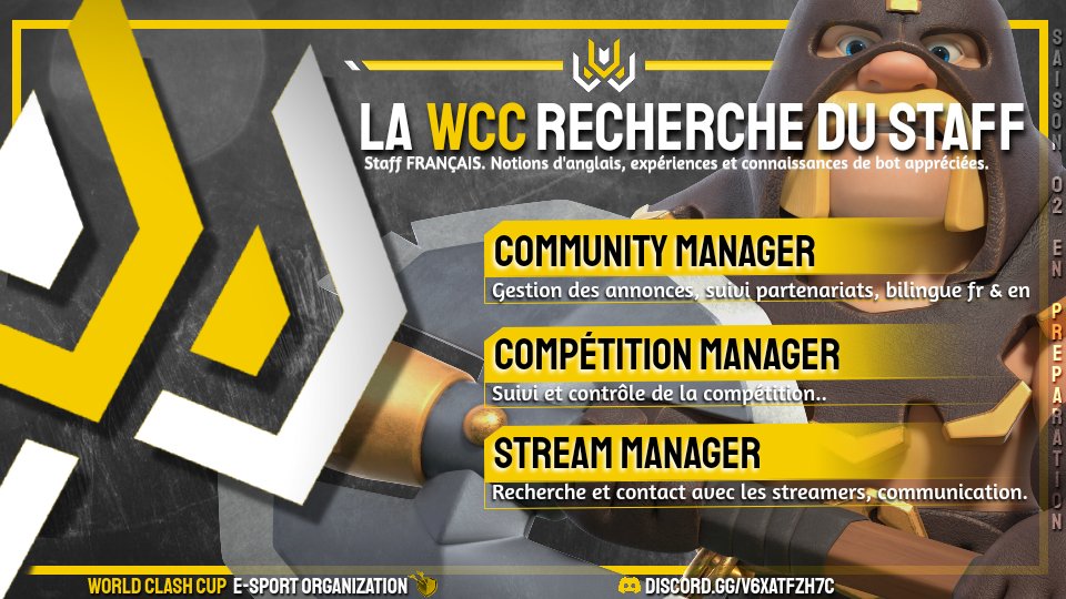 Après une première saison convaincante; nous sommes de nouveau en pleine réflexion de projet en vue de notre Saison 02

Nous sommes d'ores et déjà à la recherche de staffs pour organiser notre futur tournoi.

Postuler sur notre serveur, RT appréciés discord.gg/v6xAtfzh7C