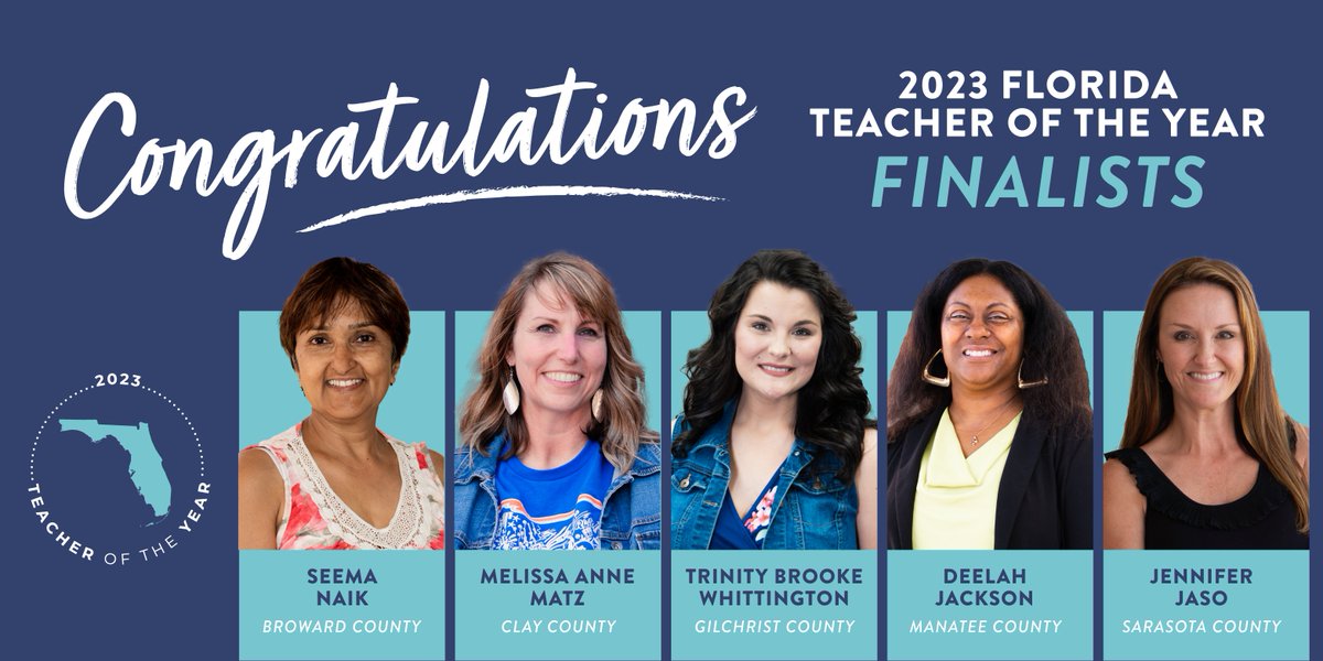 We are proud to introduce the five 2023 Florida Teacher of the Year finalists! Congratulations to all five exemplary teachers who elevate the teaching profession! #FL74Strong