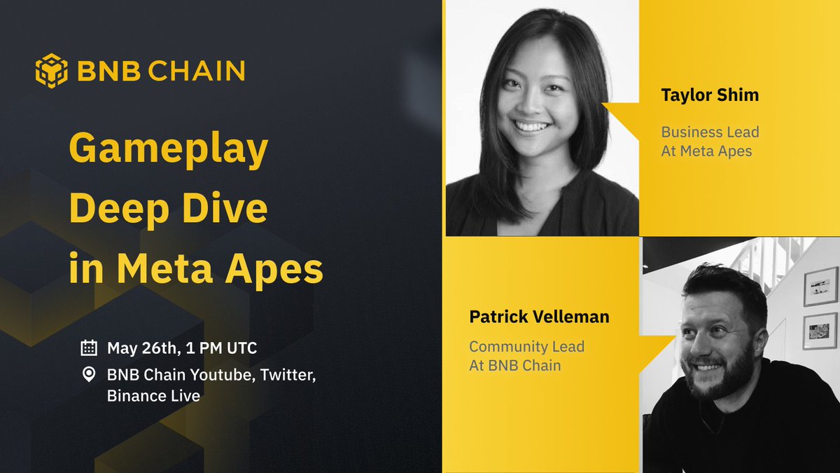 BNBCHAIN's tweet image. dApp Stars May AMA Series continue! 🤩

Join us tomorrow for the Gameplay Deep Dive session with 
@MetaApesGame 

📅 May 26
⏰ 13:00 UTC
📍 youtube.com/watch?v=4iX92t…
