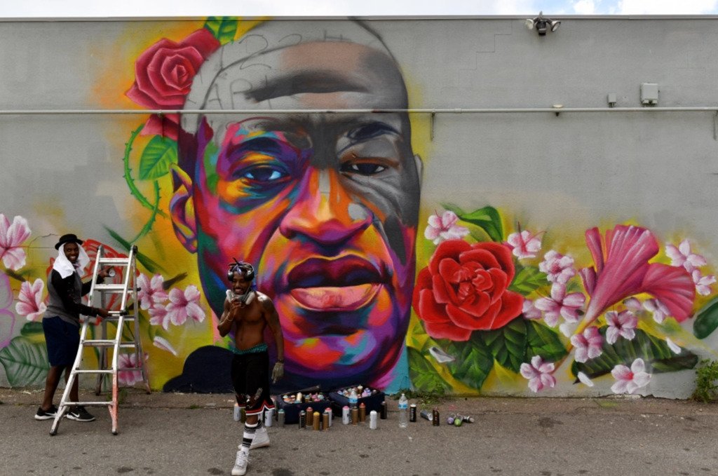 Memorial murals around the world for George Floyd, whose murder by Minneapolis police on 25 May 2020 sparked uprisings in cities around the US.