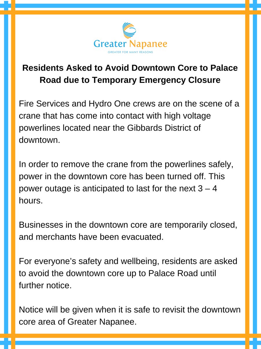 Please be advised of the following emergency closure of the downtown core: