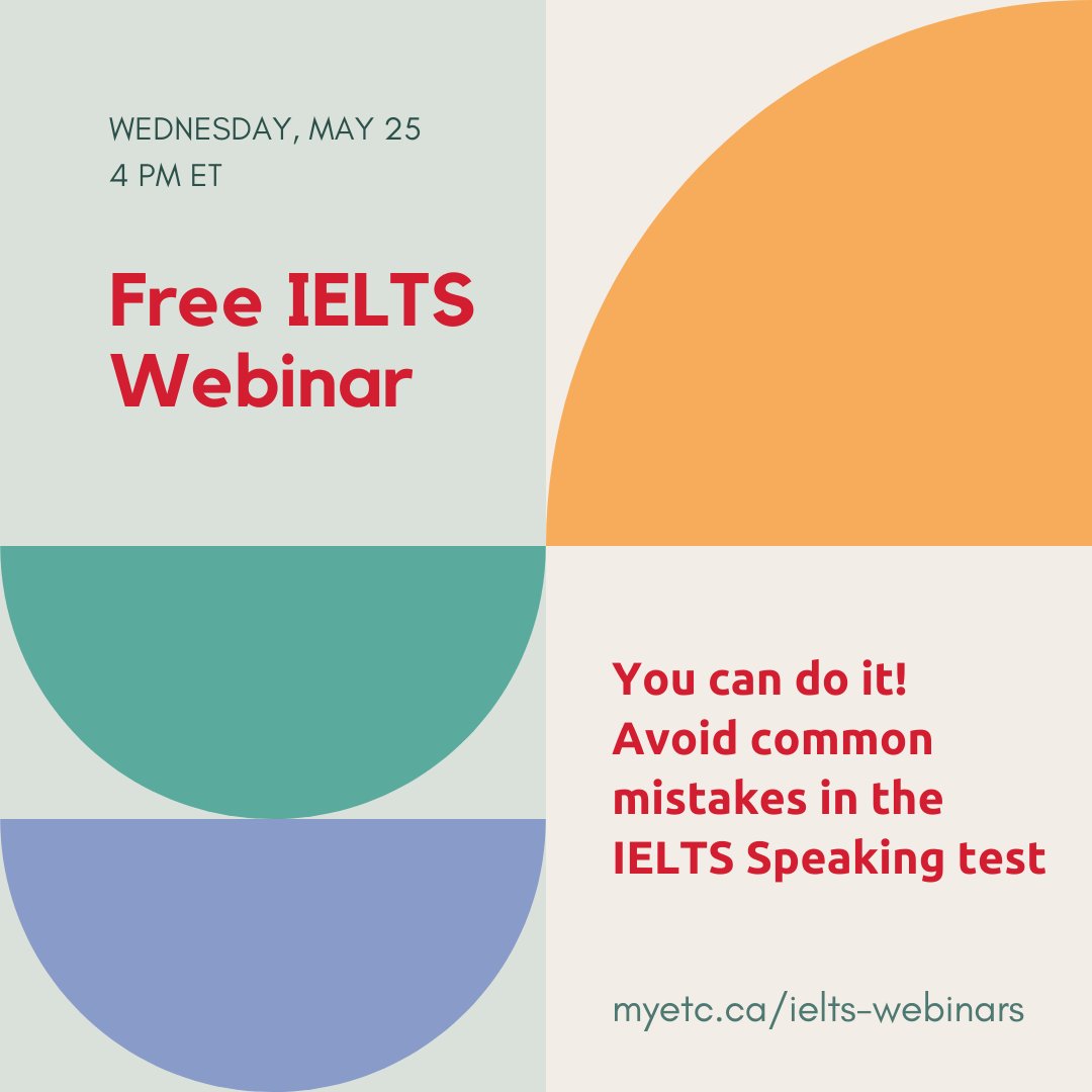 englishtesting's tweet photo. Join us today for a free IELTS webinar! We will focus on how to avoid common mistakes in the IELTS speaking test. Register on our website. #IELTS #englishtesting
#ieltspreparation https://t.co/RsdTodXZGx