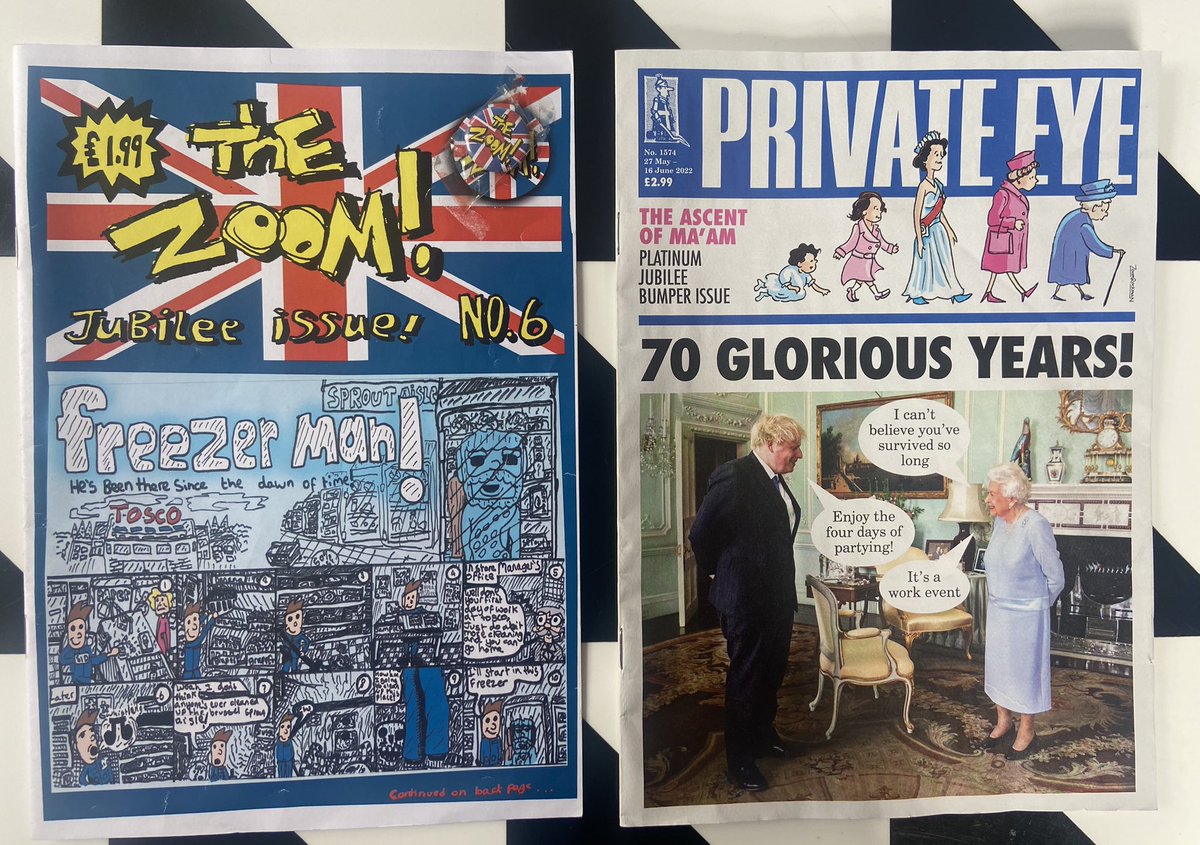2 Jubilee Magazines with my cover artwork! The left is the comic I published age 11 and the right (10 years later) is the current Private Eye !