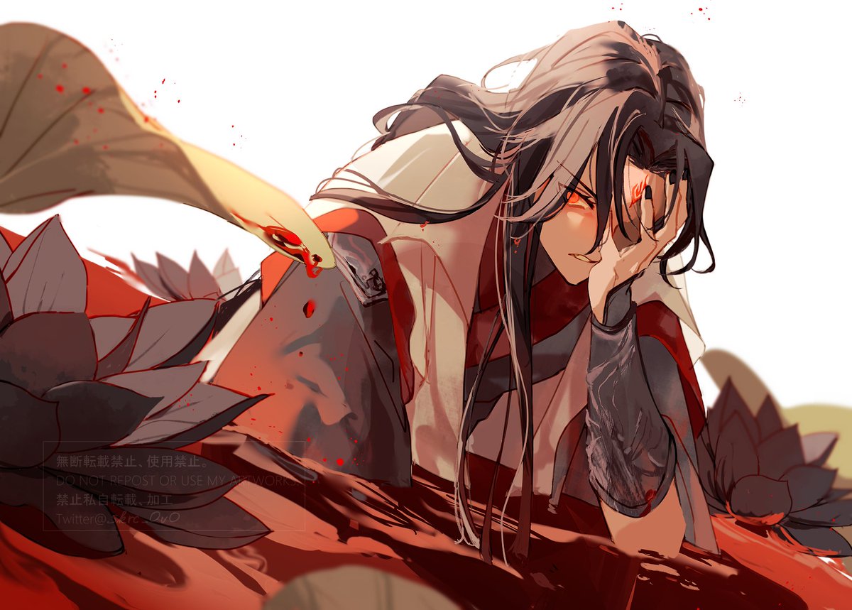 male focus 1boy long hair black hair chinese clothes blood solo  illustration images