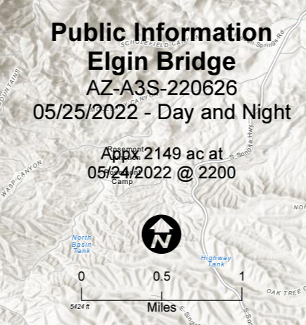 thesnowbirds's tweet photo. #ElginBridgeFire burned acreage reduced to 2,149 from initial estimate of 4K due to better mapping from "field reports". 196 personnel assigned incl. 6 crews & 13 engines. 15% contained. Est. containment by May 27. #AZFire (Black line on map indicates containment.) https://t.co/TZ8fb64PQg