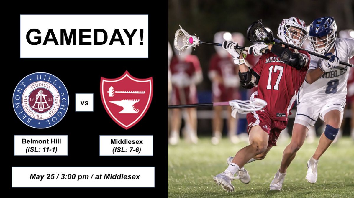 🚨GAME DAY!🚨
ISL Play
Middlesex
🆚
Belmont Hill (@BelmontHillLax)
📍 Middlesex
⏰ Wednesday, 5/25 at 3:00 pm

@Athletics_MX @bostonlaxnet @NELaxJournal #gozebras #familyon3