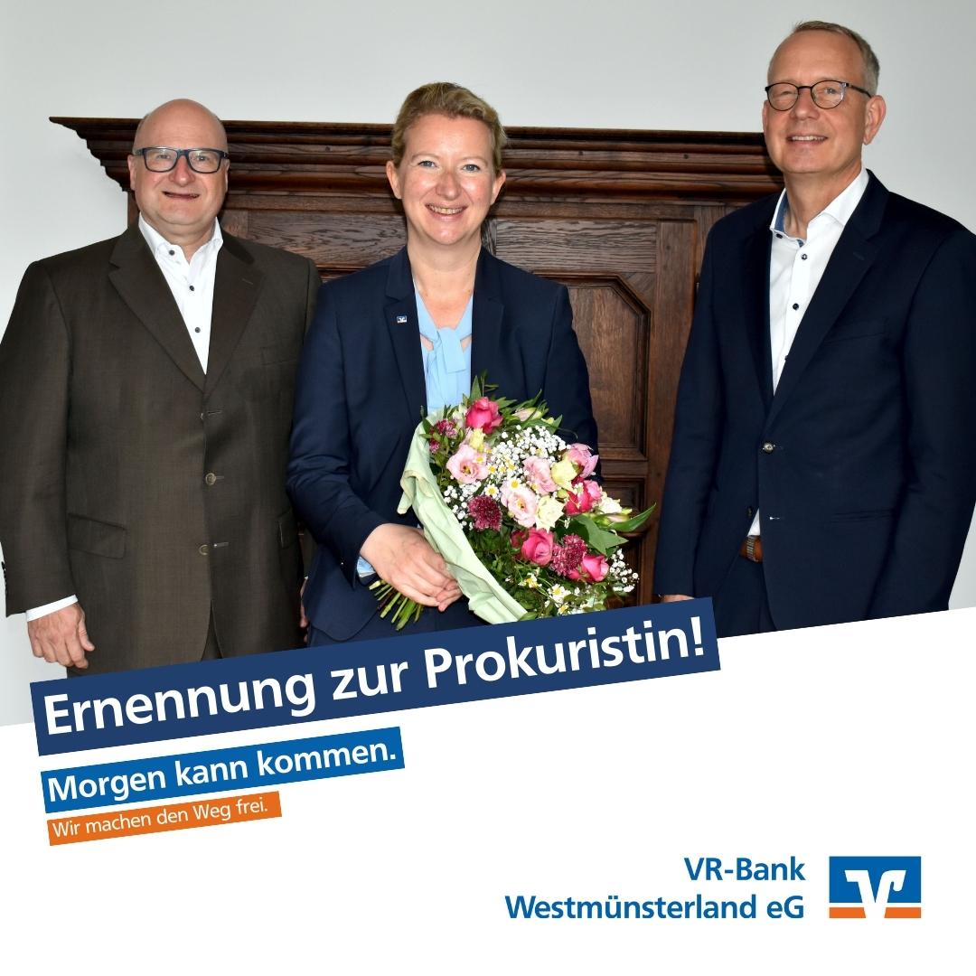 VR-Bank Westmünsterland eG on Twitter: "📣 #vrbankwml News: Unsere Kollegin  Melanie Arend ist neue Prokuristin. 🥳 Herzlichen Glückwunsch zur Ernennung  und viel Erfolg für die neue Verantwortung! 💐 Mehr dazu erfahrt ihr