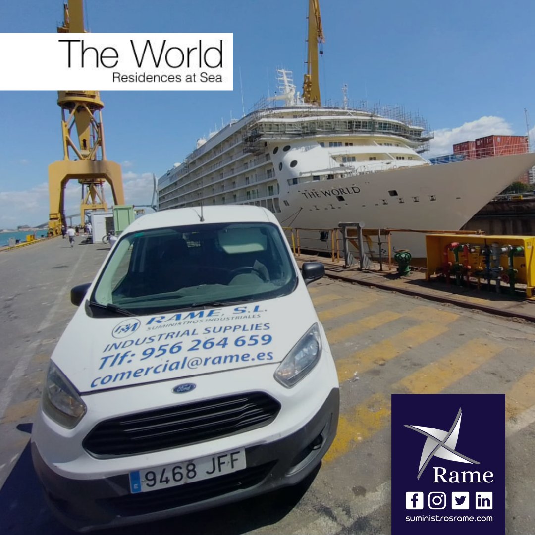 SuministrosRame's tweet photo. On saturday the 28th the #MSTheWorld, which has relied on our service, leaves #Navantia Cádiz 🛳 From #susministrosrame we want to wish you a happy departure from the Bay. https://t.co/czb9E48Ddm