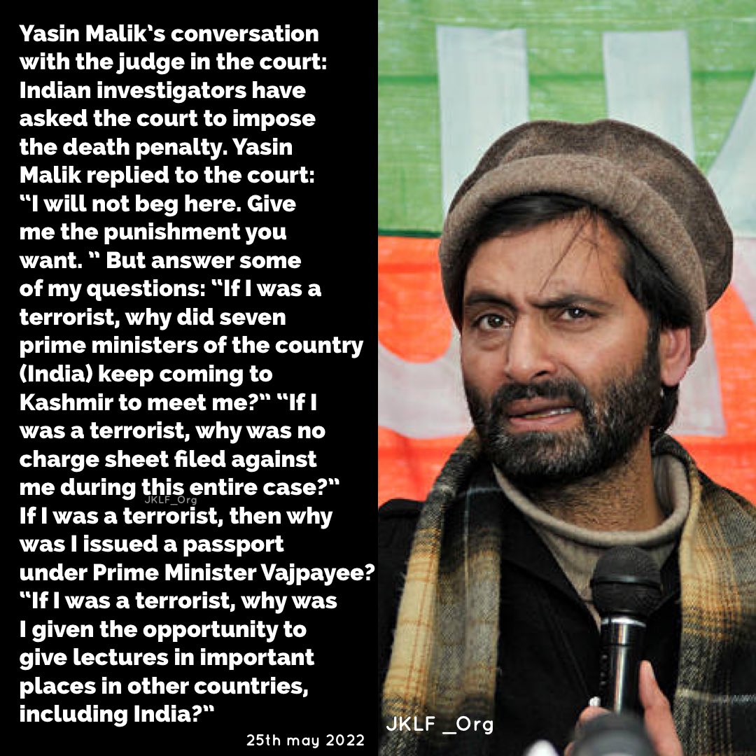 iamsardarsohaib's tweet photo. “I will not beg here. Give me the punishment you want. ”
~Yasin Malik replied to court.
#ReleaseYasinMalik https://t.co/12DOMIH5oA